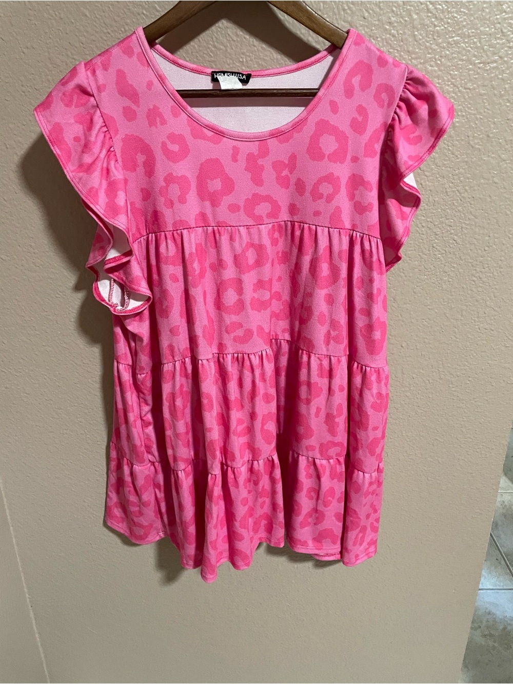 HEIMISH USA Pink Leopard Tiered Ruffle Tunic Tee